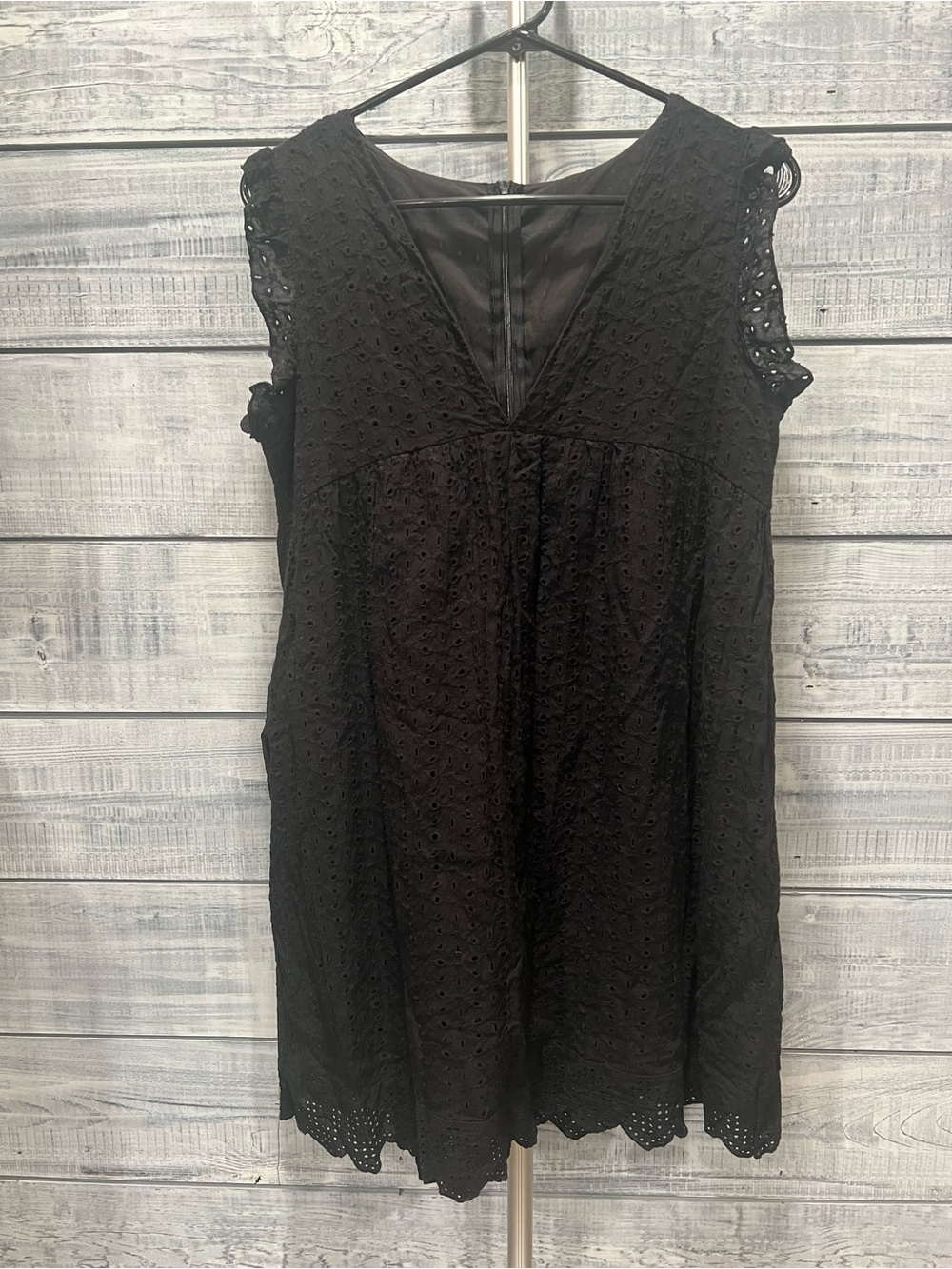 Black Eyelet V-Neck Women’s Dress with pockets